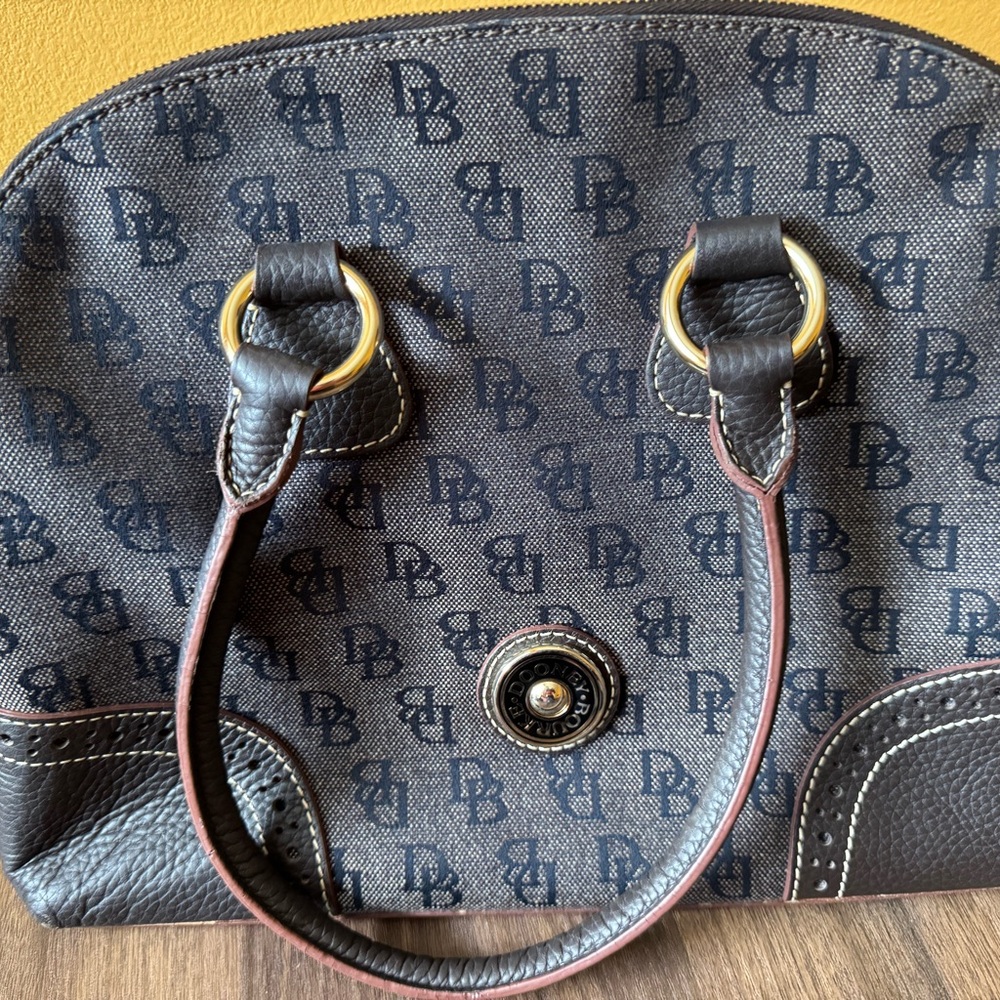 Dooney & Bourke Black and Brown Satchel with Leather Handles